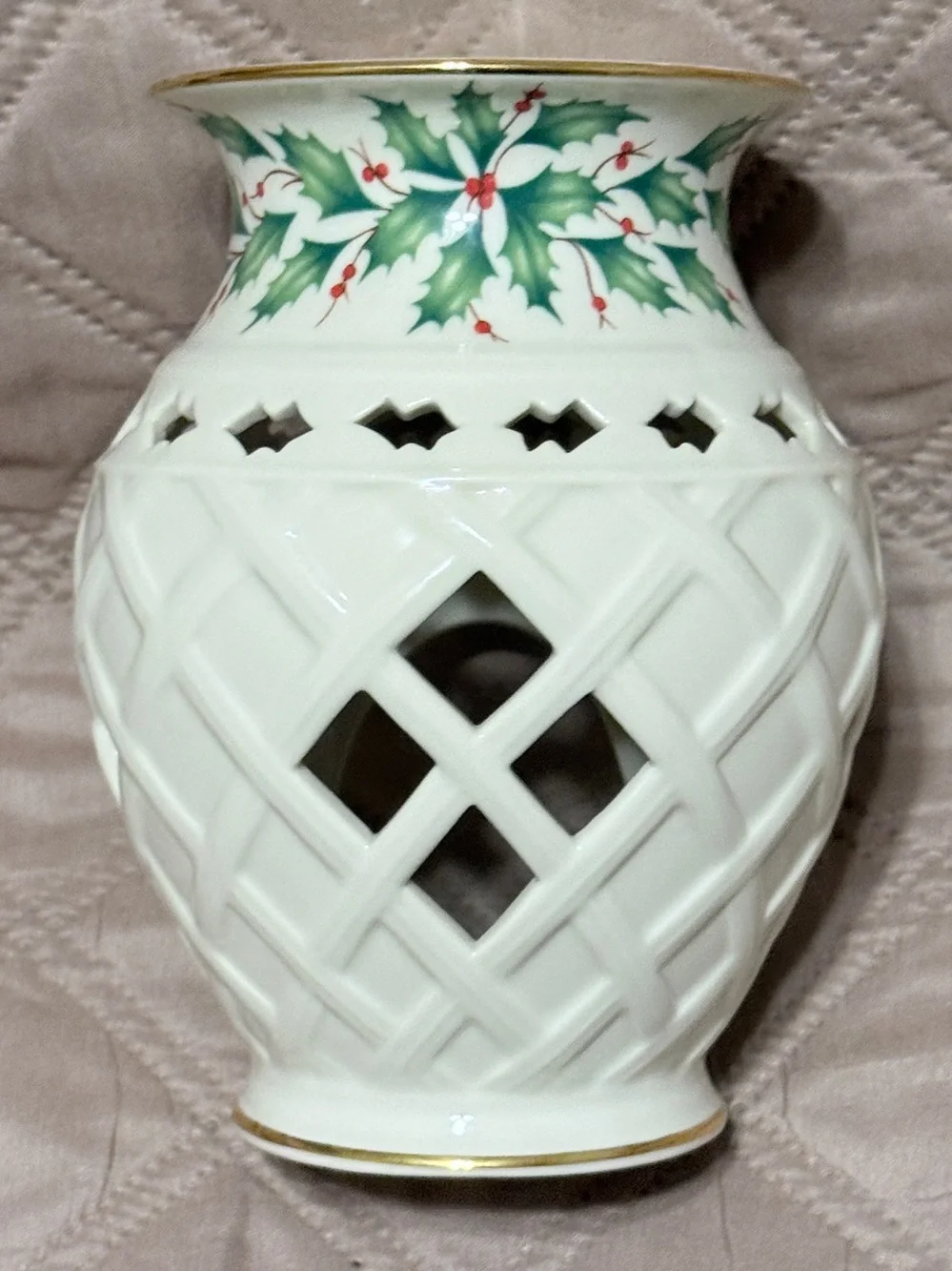 LENOX Holiday Dimension Collection Holly Lattice Votive Holder